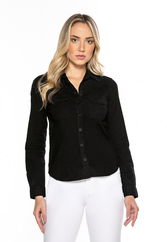 Camisa Feminina Tricoline com Elastano Manga Longa - www.latifundio.com.br
