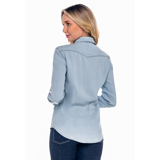 Camisa Jeans Feminina Manga Longa