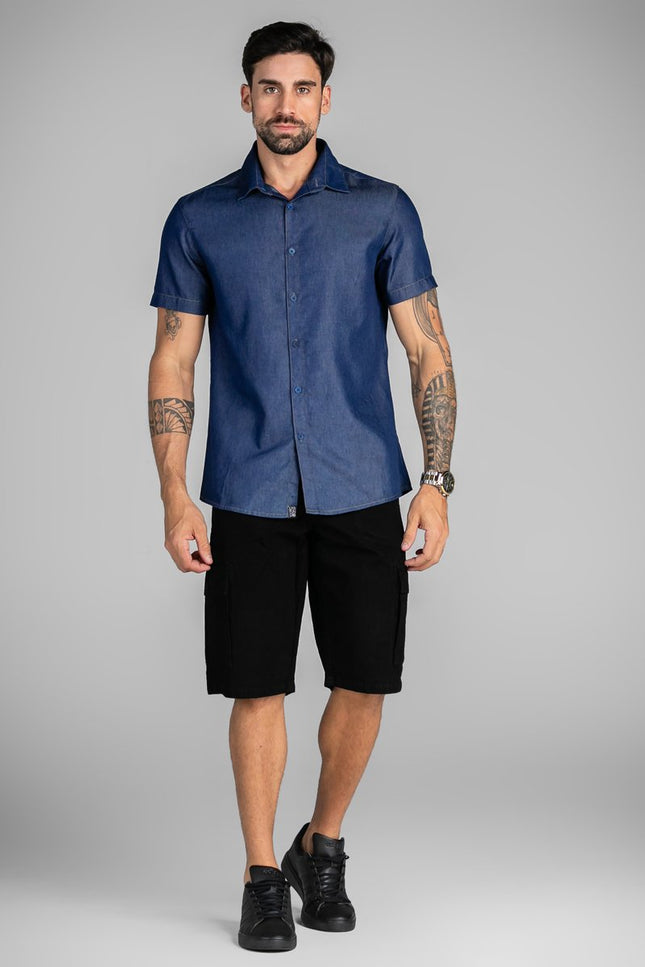 Camisa Masculina Basic Slim Manga Curta