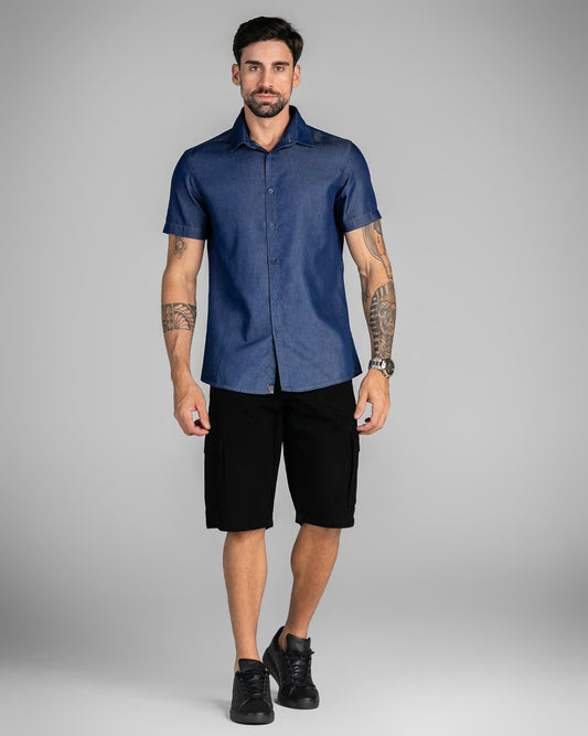 Camisa Masculina Basic Slim Manga Curta