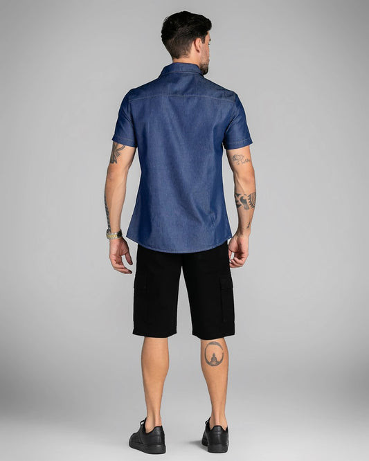 Camisa Masculina Basic Slim Manga Curta