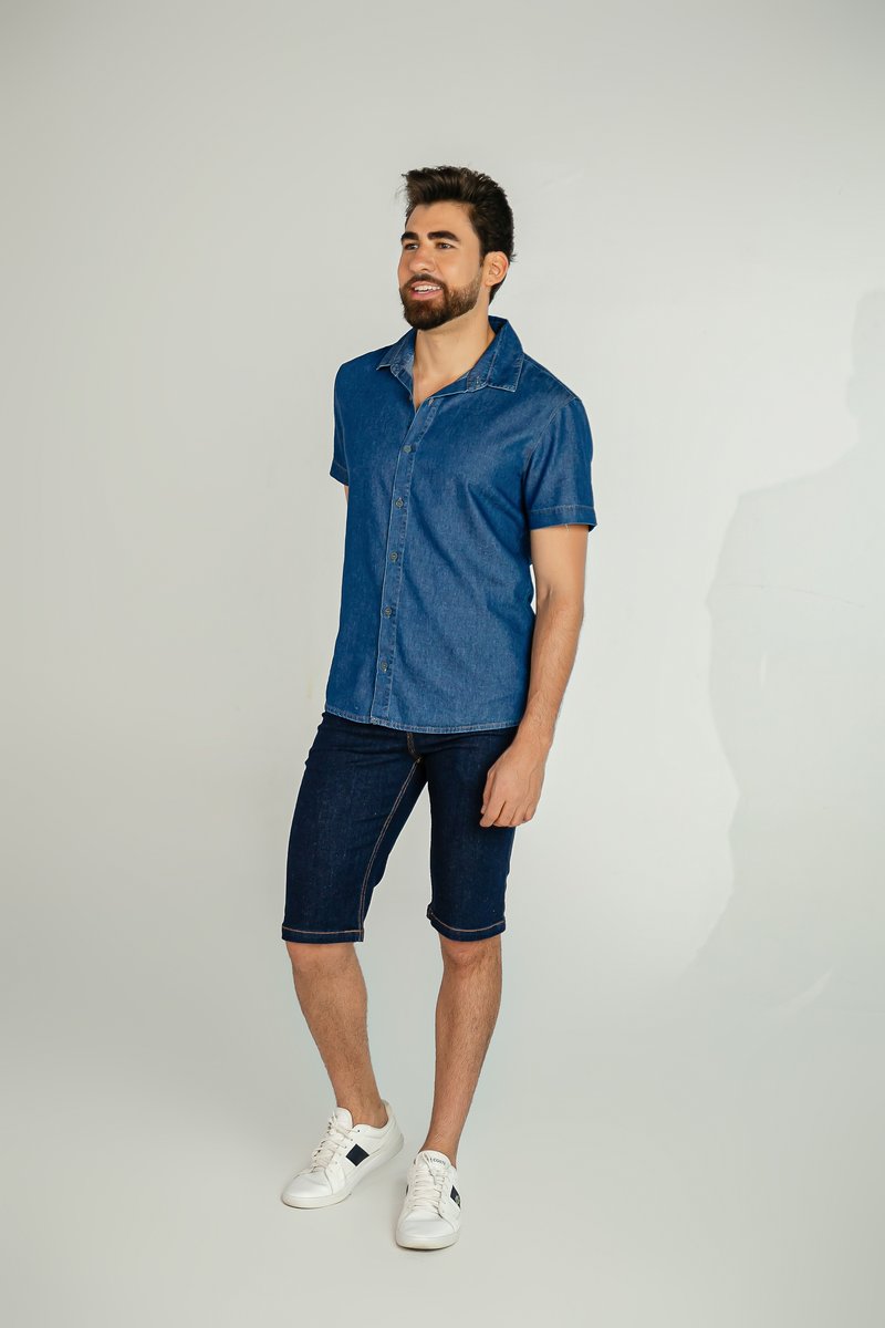 Camisa Masculina Basic Slim Manga Curta