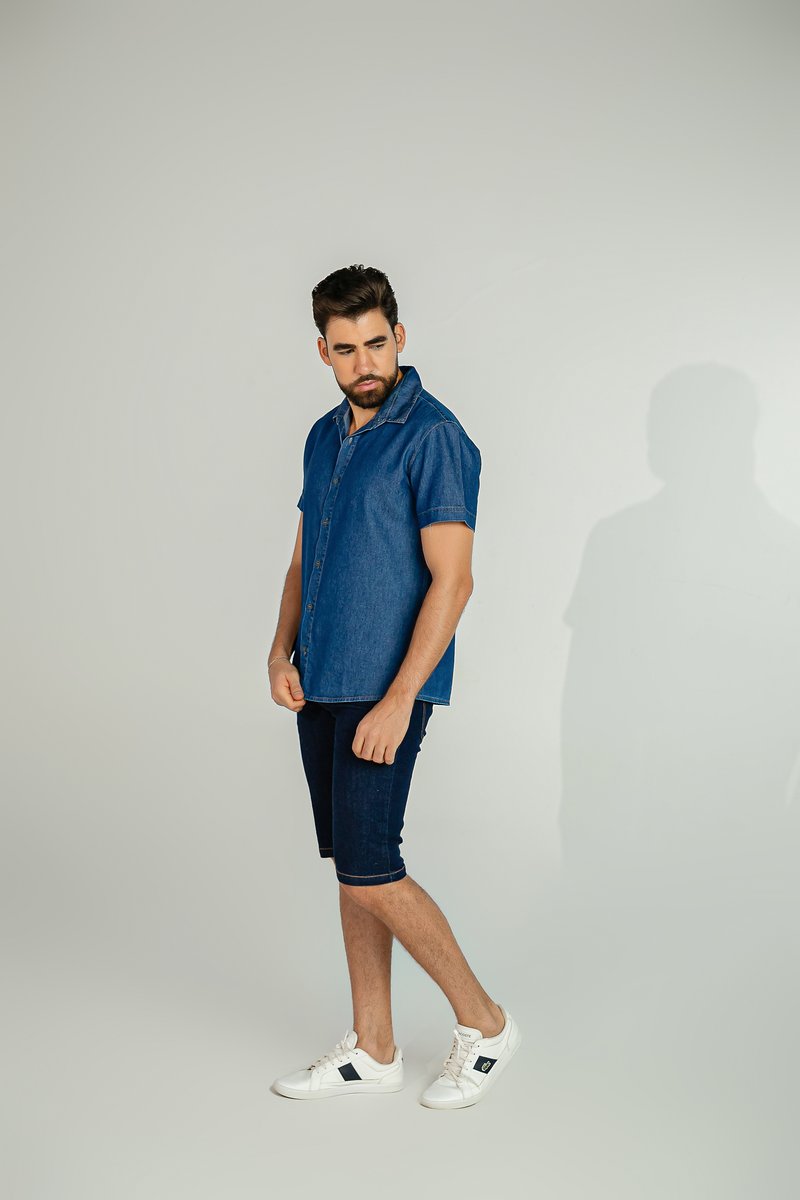 Camisa Masculina Basic Slim Manga Curta