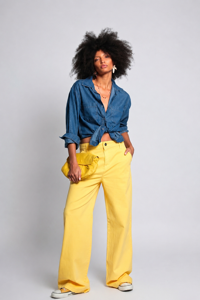 Calça Feminina Pantalona - Manteiga - www.latifundio.com.br