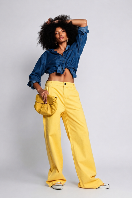 Calça Feminina Pantalona - Manteiga - www.latifundio.com.br