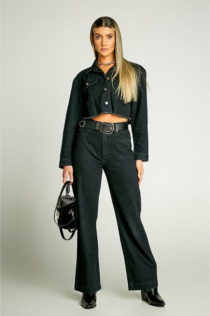 Jaqueta Ampla Cropped Jeans Black