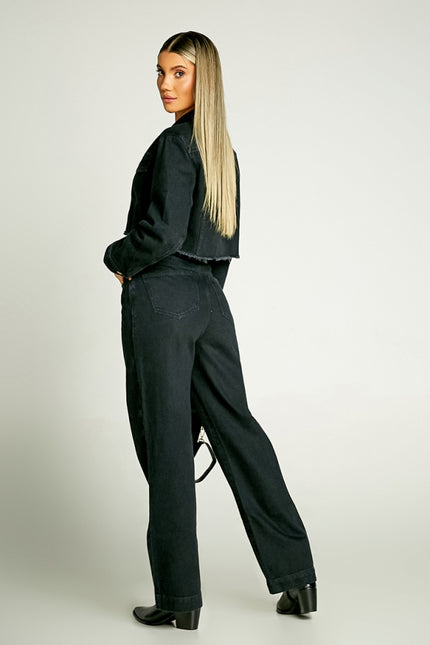 Jaqueta Ampla Cropped Jeans Black