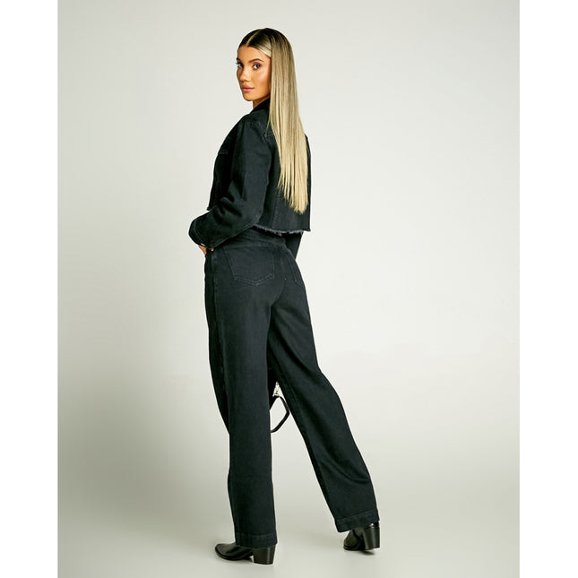 Jaqueta Ampla Cropped Jeans Black