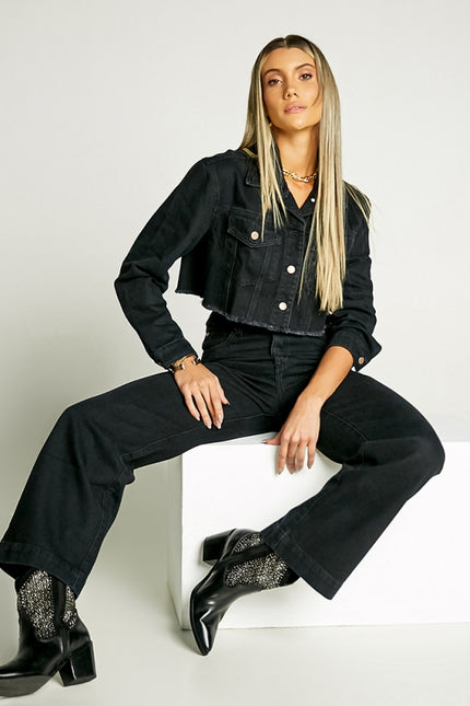 Jaqueta Ampla Cropped Jeans Black