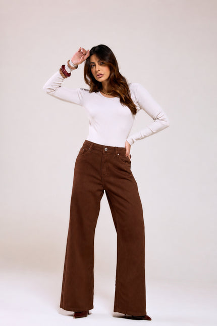 Calça Feminina Wide Pantalona - Marrom - www.latifundio.com.br