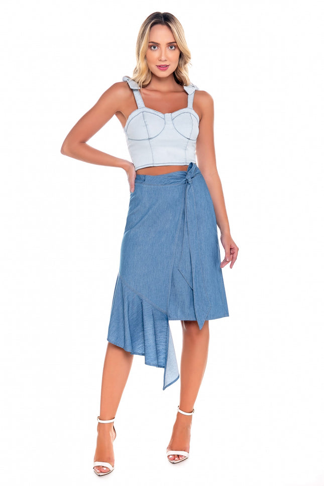 Saia Jeans Envelope Assimétrica Claro - www.latifundio.com.br