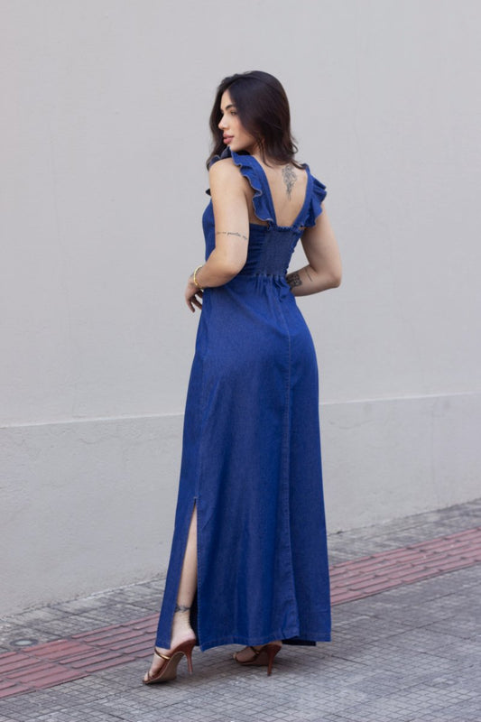 Vestido Longo Babado Ombro