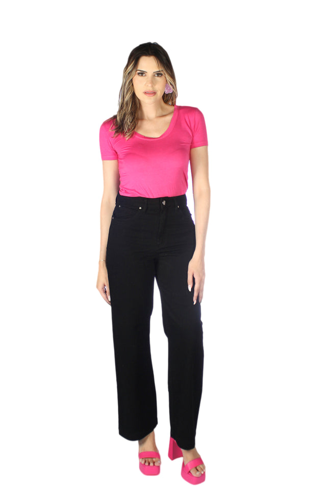 Calça Feminina Cintura Alta Wide Leg - Preto - www.latifundio.com.br