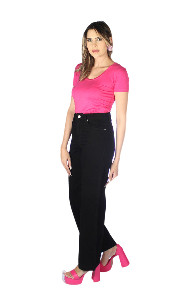 Calça Feminina Cintura Alta Wide Leg - Preto - www.latifundio.com.br